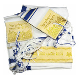 Talit Messiânico Gadol Azul Com Dourado 110x160cm Israel