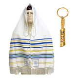 Talit Messiânico Nacional Azul Chaveiro Judaico Mezuzah