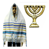 Talit Messiânico Nacional Tzitzit Bottom Menorah Dourado