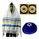 Talit Messiânico Nacional Tzitzit Kipá Azul Prendedor