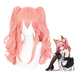 Tamamo No Mae Rabo De Cavalo Duplo Encaracolado Rosa 