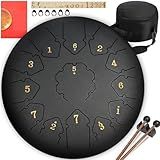 Tambor De Língua De Aço 13 Notas De Percussão De Aço Com Partitura Musical Tambor De Língua De Aço De 30 5 Cm Steel Drum D Major Iniciante Handpan Drum Percussão Para Meditação Negro 
