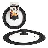 Tampa Universal De Vidro Com Borda De Silicone- 22-28cm- Resistente A 230-C- Preta