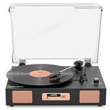 TANLANIN Toca-discos Vintage De 3 Velocidades Com Alto-falantes Estéreo Embutidos- Reprodução Bluetooth- Gravação USB-SD- Saída RCA E Display Preto