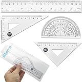 Taosheng Kit De Geometria De Matemática De Plástico Com 4 Peças, Conjunto De Ferramentas De Medição Transparente Para Estudantes, Professores, Arquitetos, Engenheiros, Inclui Régua Reta De