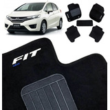 Tapete Carpete Honda Fit 2015 2016 2017 2018 2019 5 Peças Preto Bordado Com Logomarca