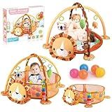Tapete De Atividades 3 Em 1 Para Bebê- Design De Leão- Com 12 Bolinhas E Arco- 70x52cm- 0-18 Meses