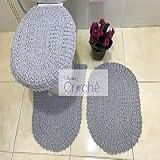 Tapete De Croche Para Banheiro Colorido 3 Peças  Cinza 