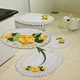 tapete croche banheiro feito branco amarelo