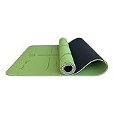 Tapete De Yoga TPE Alinhamento 6mm Mat Pilates Ecológico E Reciclável C Linhas De Posturas Verde E Preto 