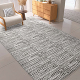 Tapete Jacquard Sala 140x200 Antiderrapante Off white Preto