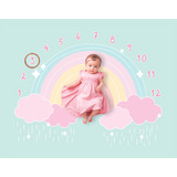 Tapete Mêsversário Cenário Para Fotos Bebê Menina Arco Íris