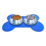 Tapete Pet Para Comedouro Tigela 50x30cm Azul Cães Gatos