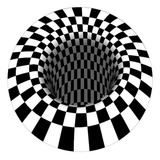 Tapete Redondo Preto E Branco espaço 3d Vórtice Quadriculad