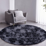 Tapete Sala Felpudo Peludo Mesclado Preto Redondo 100 Cm