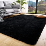 Tapete Sala Quarto 2 00x1 50 Shaggy Luxuoso Peludo Fofinho Preto Casa Laura Enxovais