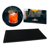 Tapete Serviço Escorredor Silicone Bar Copo Talher 15x30 Cm Cor Preto