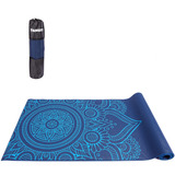 Tapete Yoga Mat Pilates Pvc Ecológico Com Estampa E Bolsa Yangfit Azul