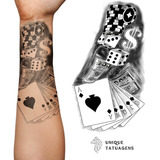 Tatuagem Falsa Temporaria Realista   Cartas Poker Baralho 3d
