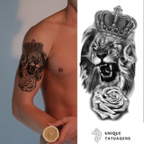 Tatuagem Falsa Temporária Realista Leão Coroa Flor 3d
