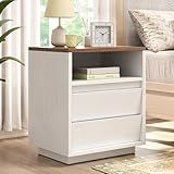 Tatub Mesa De Cabeceira Farmhouse Com 2 Gavetas Mesa Lateral De Madeira De 50 Cm De Largura Com Armazenamento Suporte De Cabeceira Grande Para Quarto Sala De Estar Branco Antigo