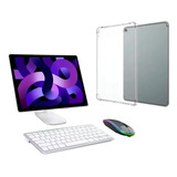 Teclado, Suporte, E Mouse Para iPad Air 5ª + Capa Tpu Cor Branco