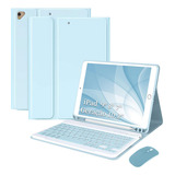 Teclado E Mouse Bluetooth Capa Para iPad 9 8 7 Geração Cor Céu Azul