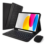 Teclado E Mouse Bluetooth + Capa Para iPad 9ª/8ª/7ª Geração Cor Preto