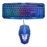 Teclado E Mouse Sonic Gamer Led Rgb Jogo Filme Usb Fio Abnt2