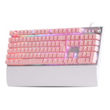 Teclado Gamer Mecânico Adamantiun Karambit T11 Switch Blue Removível Qwerty Português Brasil Cor Branco E Rosa Leds Rgb Com Fio Usb