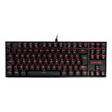 Teclado Gamer Redragon Kumara Qwerty Outemu Blue Português Brasil Cor Preto Com Luz Vermelho