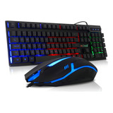 Teclado Gamer Rgb C mouse Optico 2400 Dpi Fio Usb Cor De Teclado Preto Idioma Português Brasil