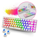 Teclado Mecânico 60 Blue Switch Branco Gamer Led Rgb Usb Pc
