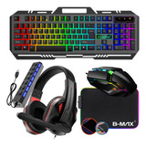 Teclado Mouse Gamer Led Mecanico Mousepad Fone Headset Hub