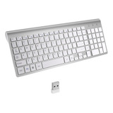 Teclado Sem Fio 2 4g Ultra Fino Compacto Prata Branca
