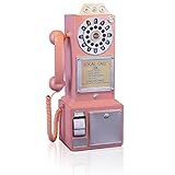 Telefone Antigo Modelo De Telefone Fixo Com Mostrador Rotativo Rosa Vintage Clássico Adereços De Telefone Retrô Artesanato Montado Na Parede Ornamentos Decoração De Cabine De Janela De Café Bar 24 Cm C X 16 Cm L X 45 Cm A