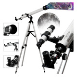 Telescópio Refrator Prateado 60mm Com Tripé Ajustável Luneta