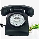 TelPal Telefone De Mesa Retrô Com Fio De Linha única Clássico Vintage Mostrador Rotativo Telefone Fixo Mãos Livres Para Casa Escritório Hotel Telefones Antigos Para Presente Para Idosos Preto 