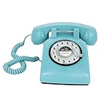 TelPal Telefone De Mesa Retrô Com Linha única Com Fio Clássico Mostrador Giratório Telefone Fixo Com Mãos Livres Para Casa Escritório Hotel Telefones Antigos Para Idosos Presente Azul 