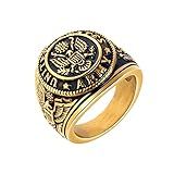 TEMICO Anel Masculino De Aço Inoxidável Vintage Militar Do Exército Dos Estados Unidos Dourado-prateado- Metal