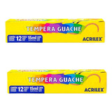 Têmpera Guache Acrilex 12 Cores 15 Ml Kit 2 Caixas Cor Colorida