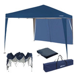 Tenda Gazebo Praia 3x3 M Sanfonada Com 1 Parede Lateral Azul