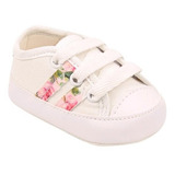 Tenis Bebê Sapatinho Menina Branco Floral