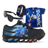 Tênis De Led Infantil Sonic Preto Camisa Relogio oculos