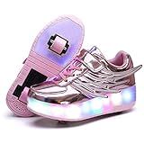 Tênis Esportivo Nsasy Roller Shoes Infantil Para Meninos E Meninas Com Rodinhas- K02-pink-double- 12 Little Kid