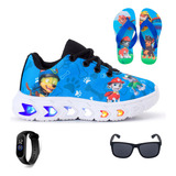 Tênis Infantil Masculino Luzes Led Patrulha Canina Brindes
