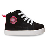 Tênis Infantil Para Meninas 2118 578 Cano Alto Molekinha Cor Preto Desenho Do Tecido Lisa Tamanho 18 Br