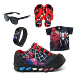Tênis Led Infantil Homem Aranha Camisa Chinelo Relógio Óculo
