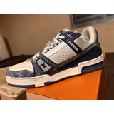 Tênis Louis Vuitton Trainer Monogram Denim White Blue
