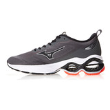 Tênis Masculino E Feminino Wave Frontier 15 Mizuno Cor Chumbo vermelho Desenho Do Tecido Liso Tamanho 41 Br